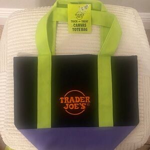Trader Joe's Black and Purple Tote Bag with Neon Green Accents